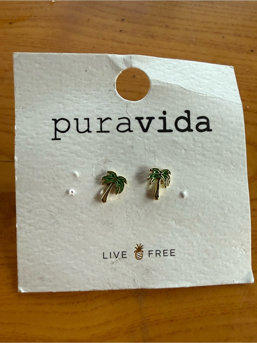 Pura Vida Gold Palm Tree Stud Earrings with Green Enamel